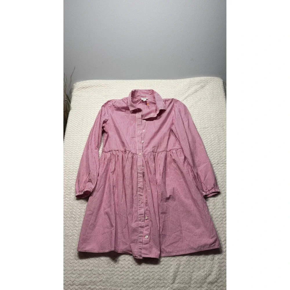 J.Crew Womens Pink White Striped Cotton Babydoll Shirt Dress Size 10 Long Sleeve